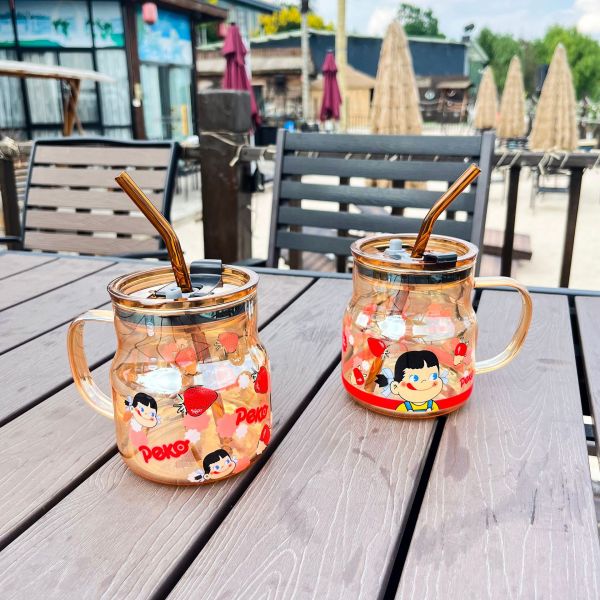 ins可愛草莓姐妹玻璃杯 帶蓋雙飲吸管杯 三八禮品1