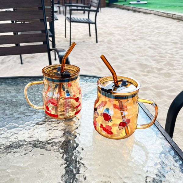 ins可愛草莓姐妹玻璃杯 帶蓋雙飲吸管杯 三八禮品2