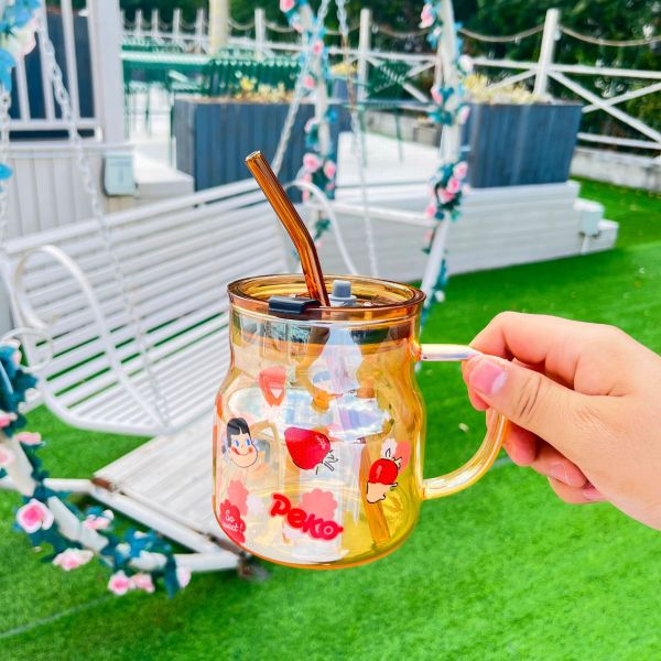 ins可愛草莓姐妹玻璃杯 帶蓋雙飲吸管杯 三八禮品3