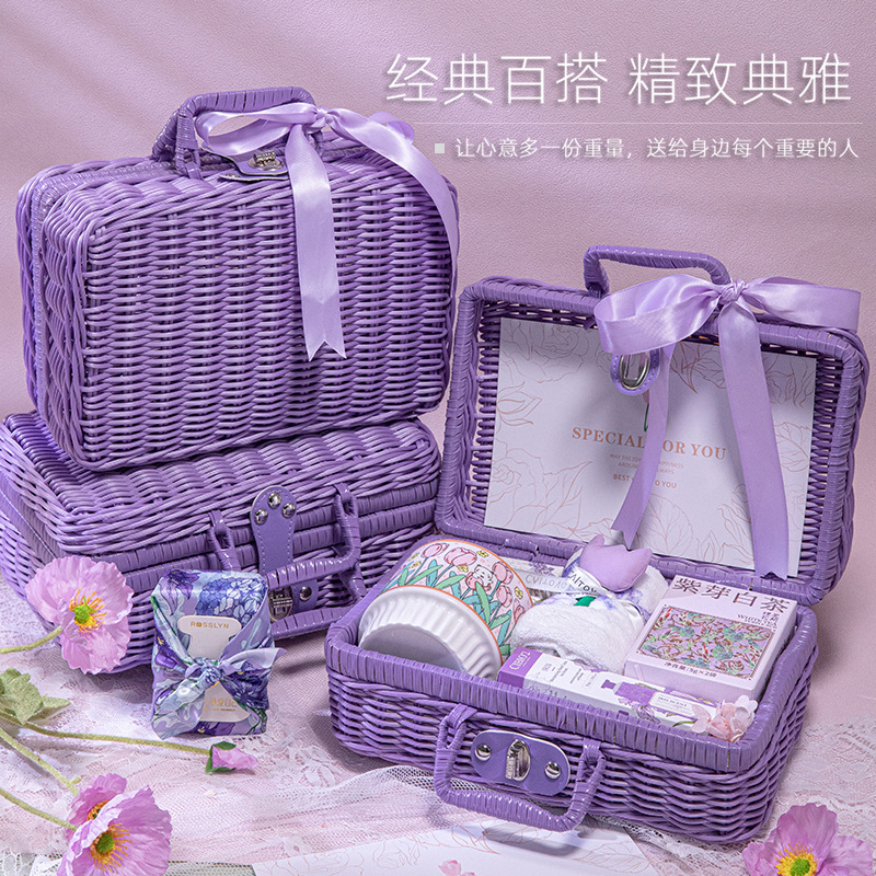 【紫色年華】三八女神節(jié)手提藤編籃套裝 |三八婦女節(jié)員工禮品